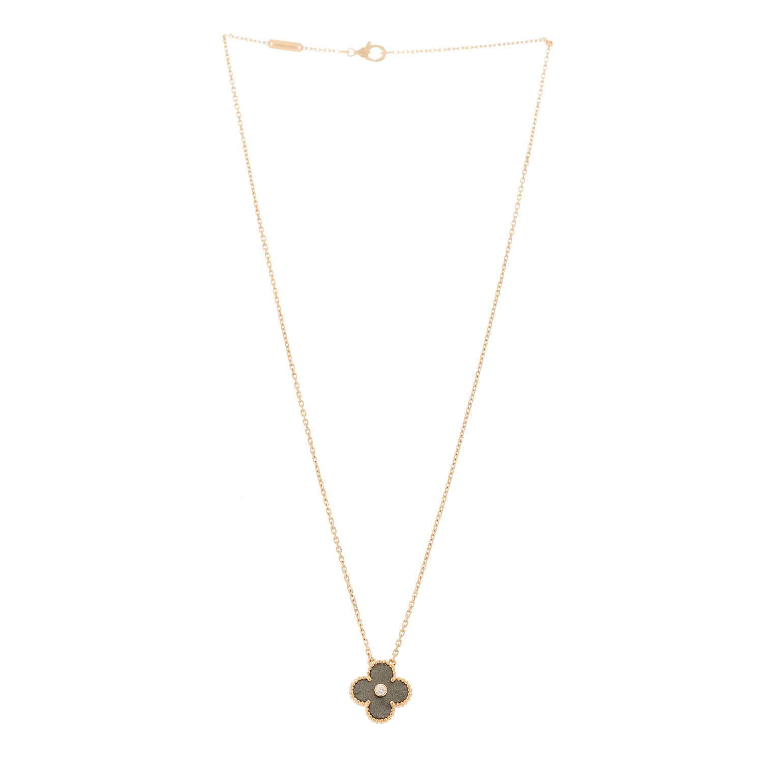 Van Cleef & Arpels 18K Rose Gold Diamond Silver Obsidian Vintage Alhambra Pendant Necklace 3 of 7