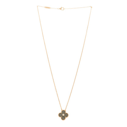 Van Cleef & Arpels 18K Rose Gold Diamond Silver Obsidian Vintage Alhambra Pendant Necklace 3 of 7