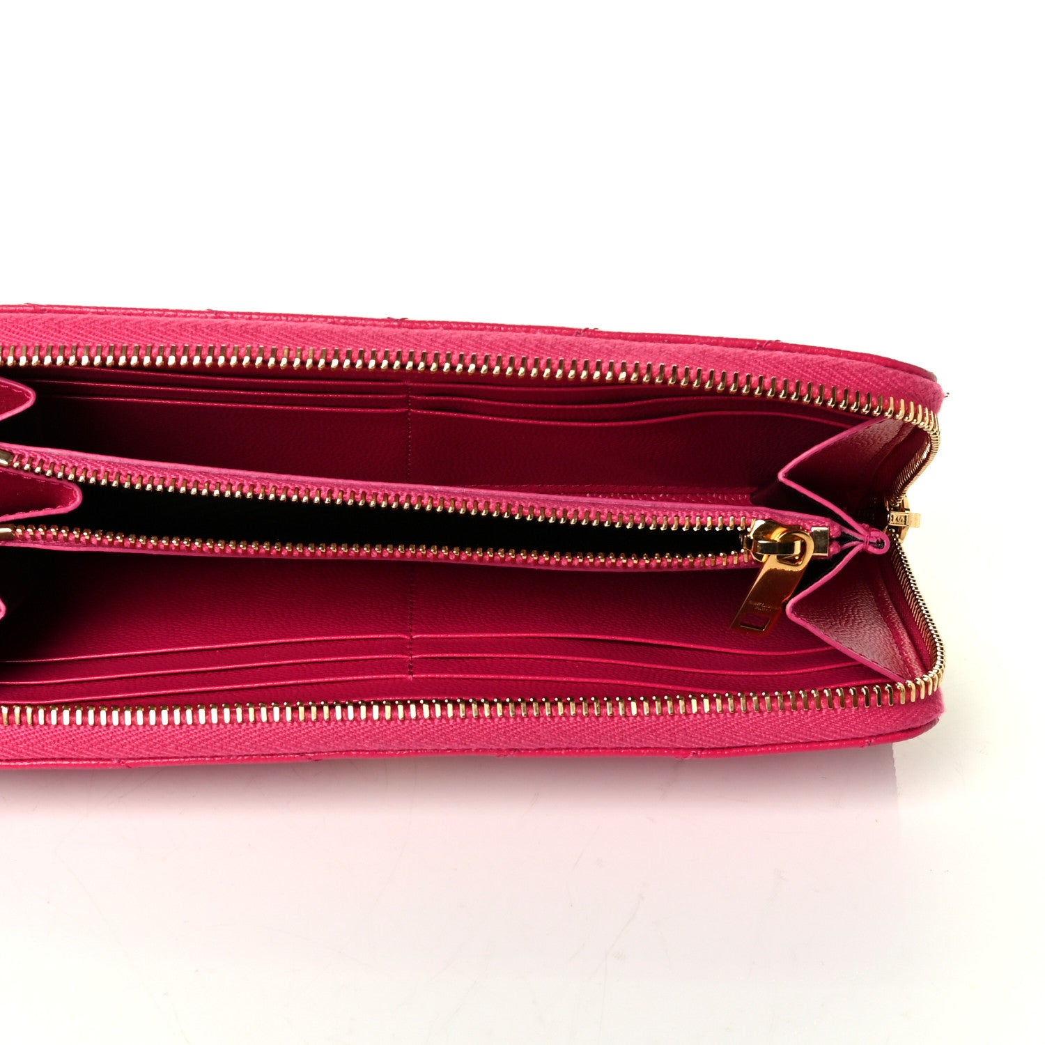 Saint Laurent Grain De Poudre Matelasse Chevron Monogram Zip Around Wallet Fuchsia 4 of 8