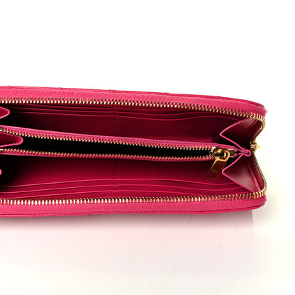 Saint Laurent Grain De Poudre Matelasse Chevron Monogram Zip Around Wallet Fuchsia 4 of 8