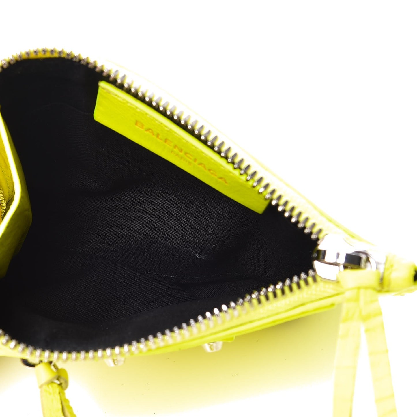 Agneau Arena Classic Hardware Mini Pouch Jaune Fluo