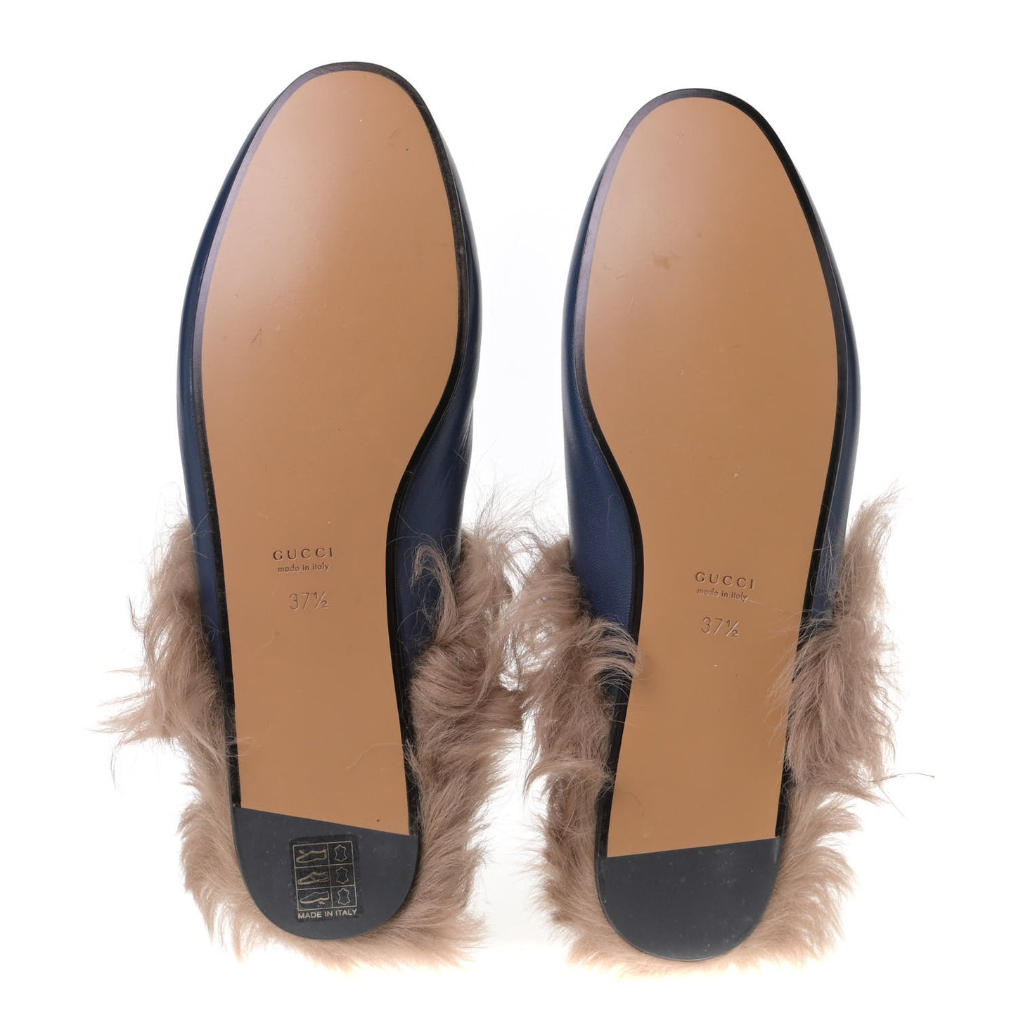 Malaga Kid Fur Womens Princetown Slippers 37.5 Blue Agata
