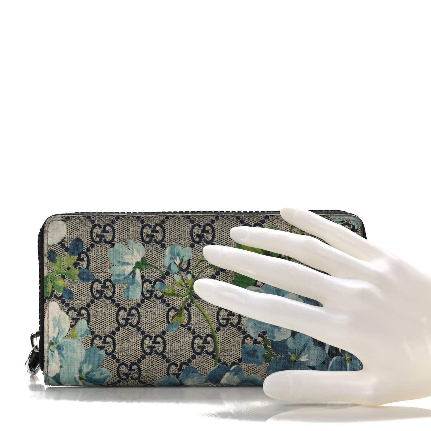 GG Supreme Monogram Blooms Zip Around Wallet Blue