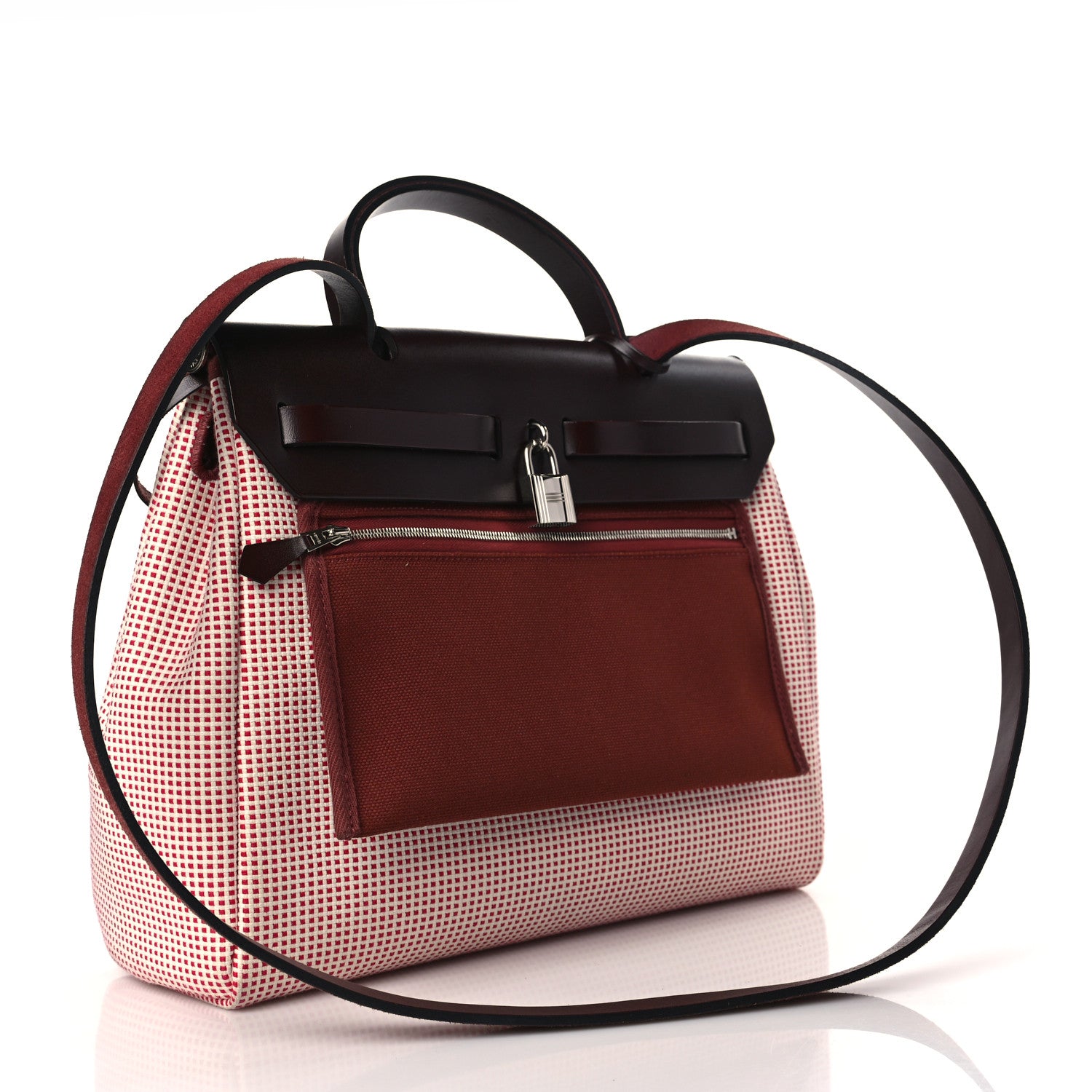 Hermes Criss Viking Vache Hunter Herbag Zip Retourne 31 PM Ecru Brique Anemone Rouge Sellier 4 of 9