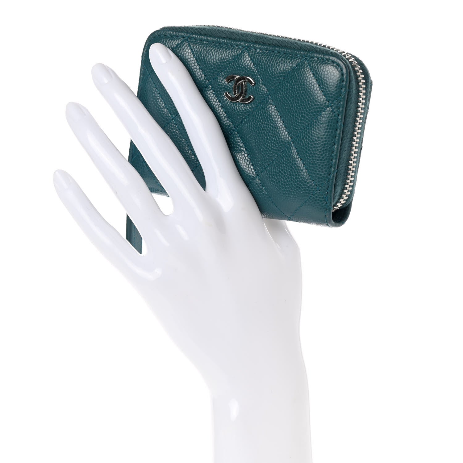 Chanel Caviar Quilted Zip Coin Purse Wallet Dark Turquoise 2 of 8