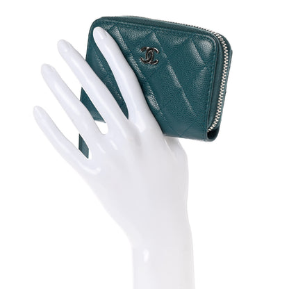 Chanel Caviar Quilted Zip Coin Purse Wallet Dark Turquoise 2 of 8