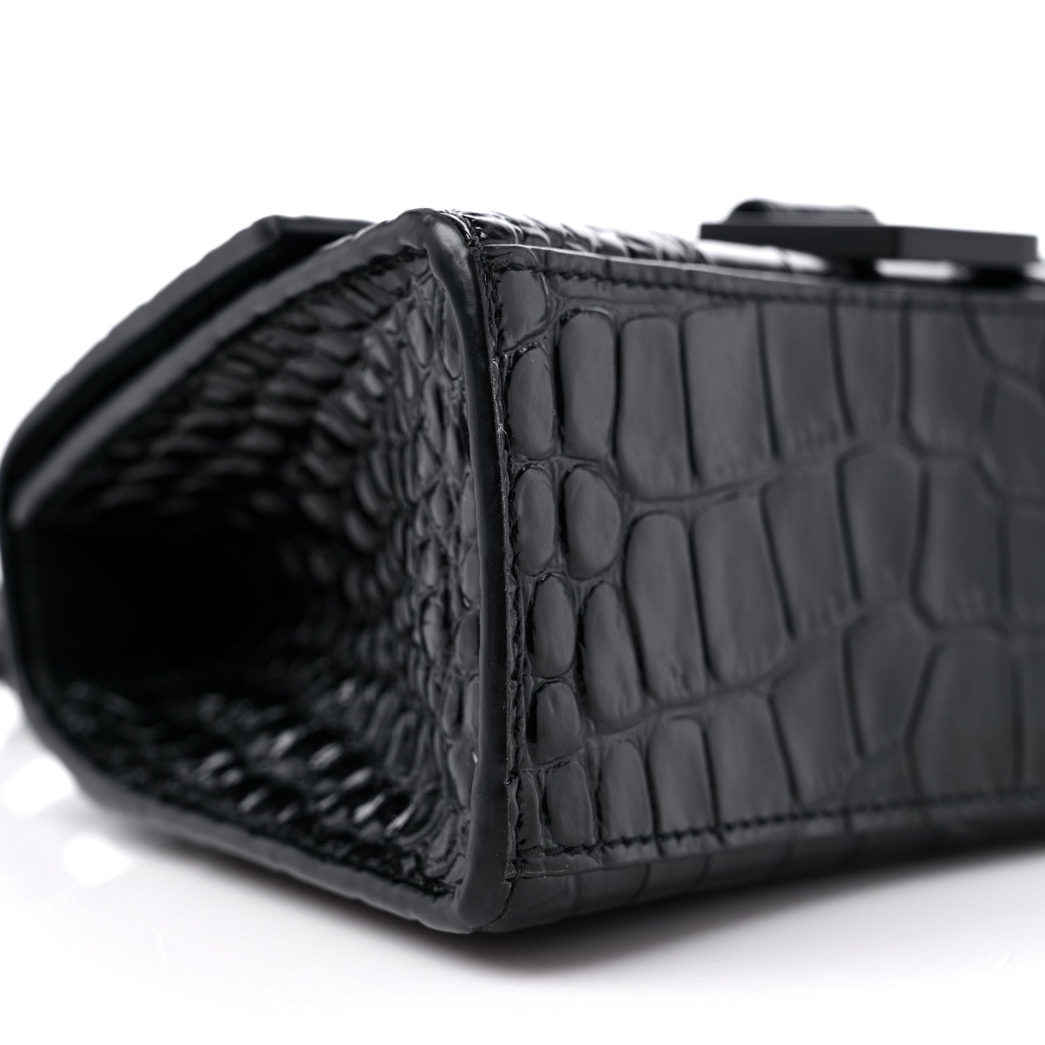 Balenciaga Shiny Calfskin Monochrome Crocodile Embossed Hourglass Top Handle Bag XS Black 7 of 10