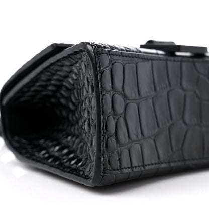 Balenciaga Shiny Calfskin Monochrome Crocodile Embossed Hourglass Top Handle Bag XS Black 7 of 10