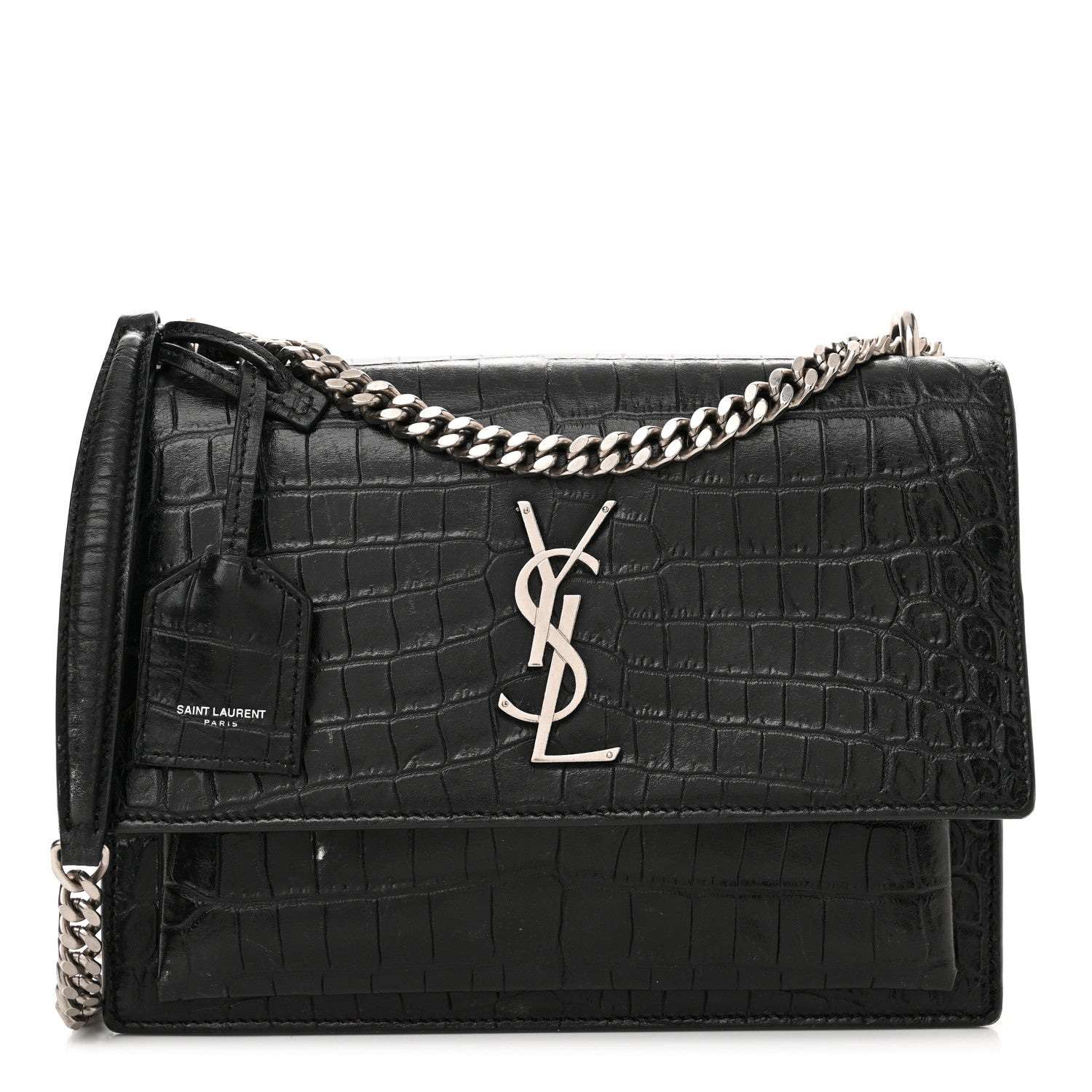 Saint Laurent Calfskin Crocodile Embossed Medium Monogram Sunset Black 1 of 19