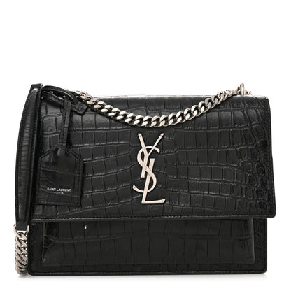 Saint Laurent Calfskin Crocodile Embossed Medium Monogram Sunset Black 1 of 19