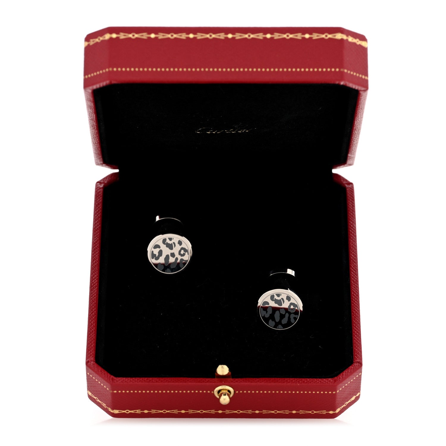 Cartier Sterling Silver Palladium Black Lacquer Panthere Cufflinks 4 of 4