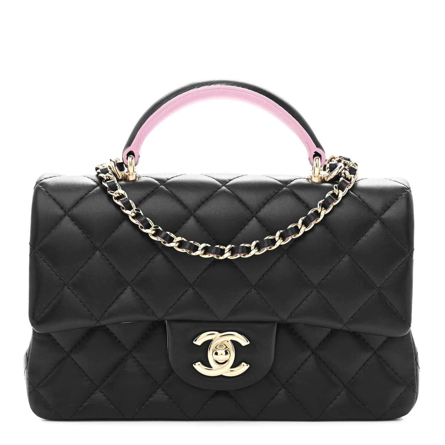 Chanel Lambskin Quilted Bi-Color Mini Top Handle Rectangular Flap Black Lilac 1 of 11