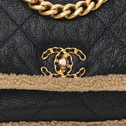 Chanel Crumpled Calfskin Shearling Sheepskin Quilted Medium Chanel 19 Flap Navy 8 of 11