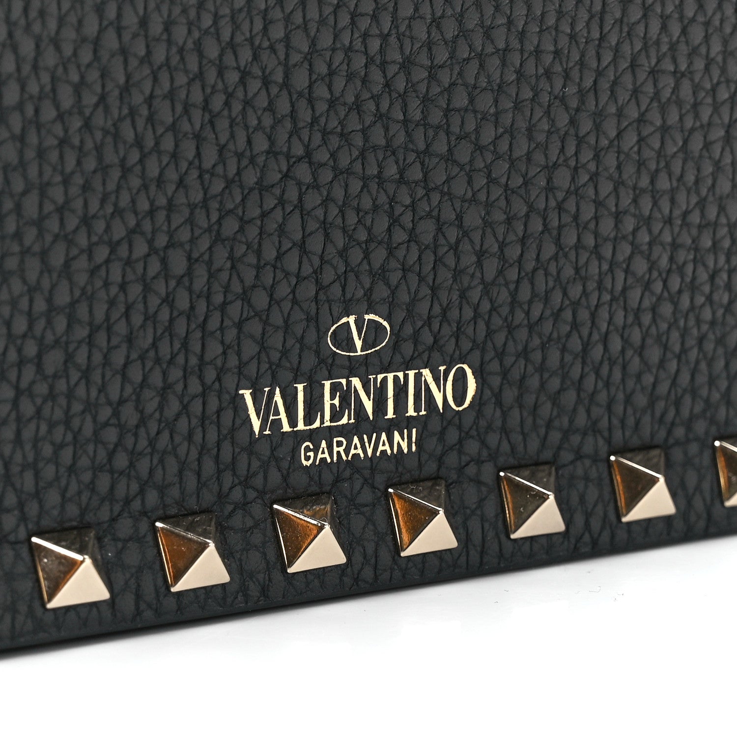 Valentino Garavani Pebbled Calfskin Rockstud Flap Wallet On Chain Black 7 of 11