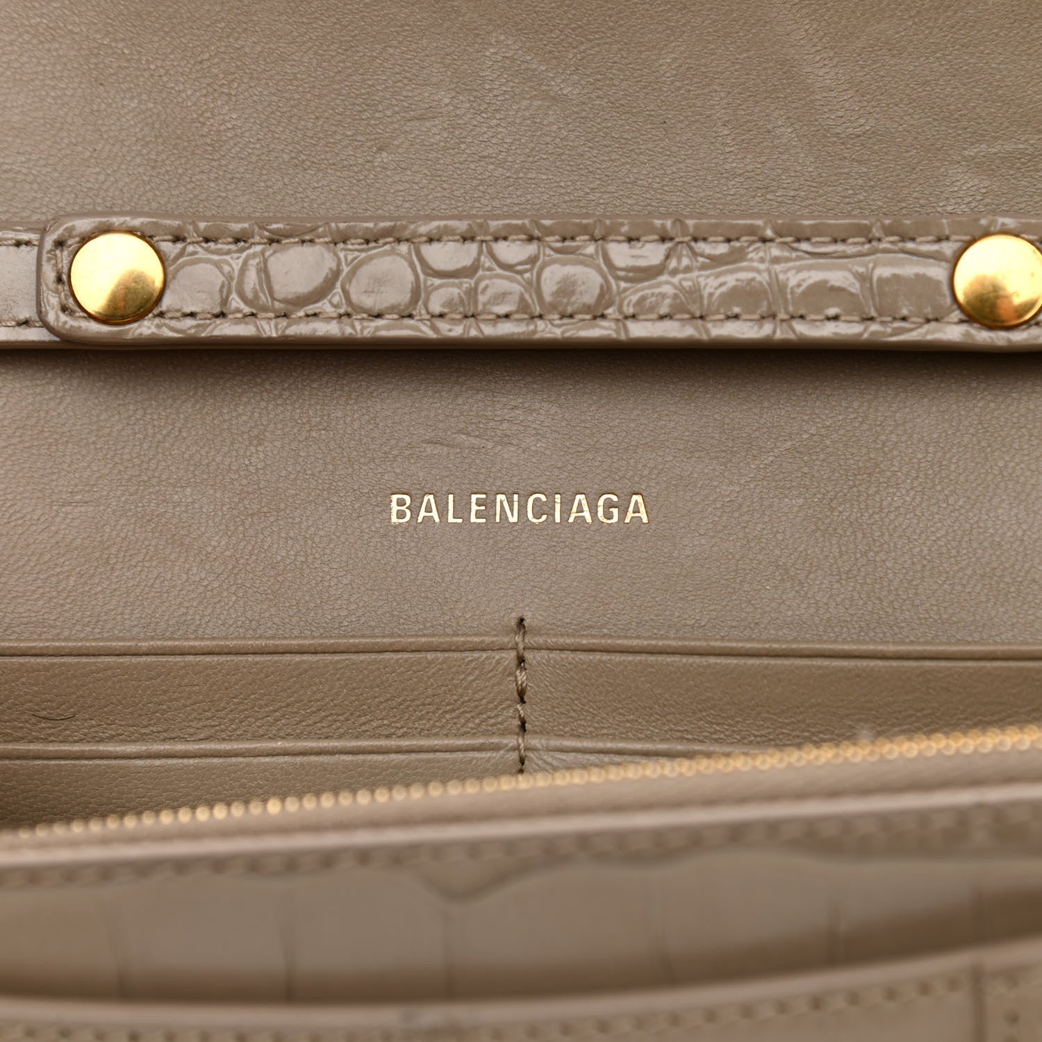 Balenciaga Shiny Calfskin Crocodile Embossed Hourglass Chain Bag Taupe 6 of 11