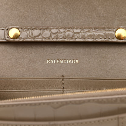 Balenciaga Shiny Calfskin Crocodile Embossed Hourglass Chain Bag Taupe 6 of 11