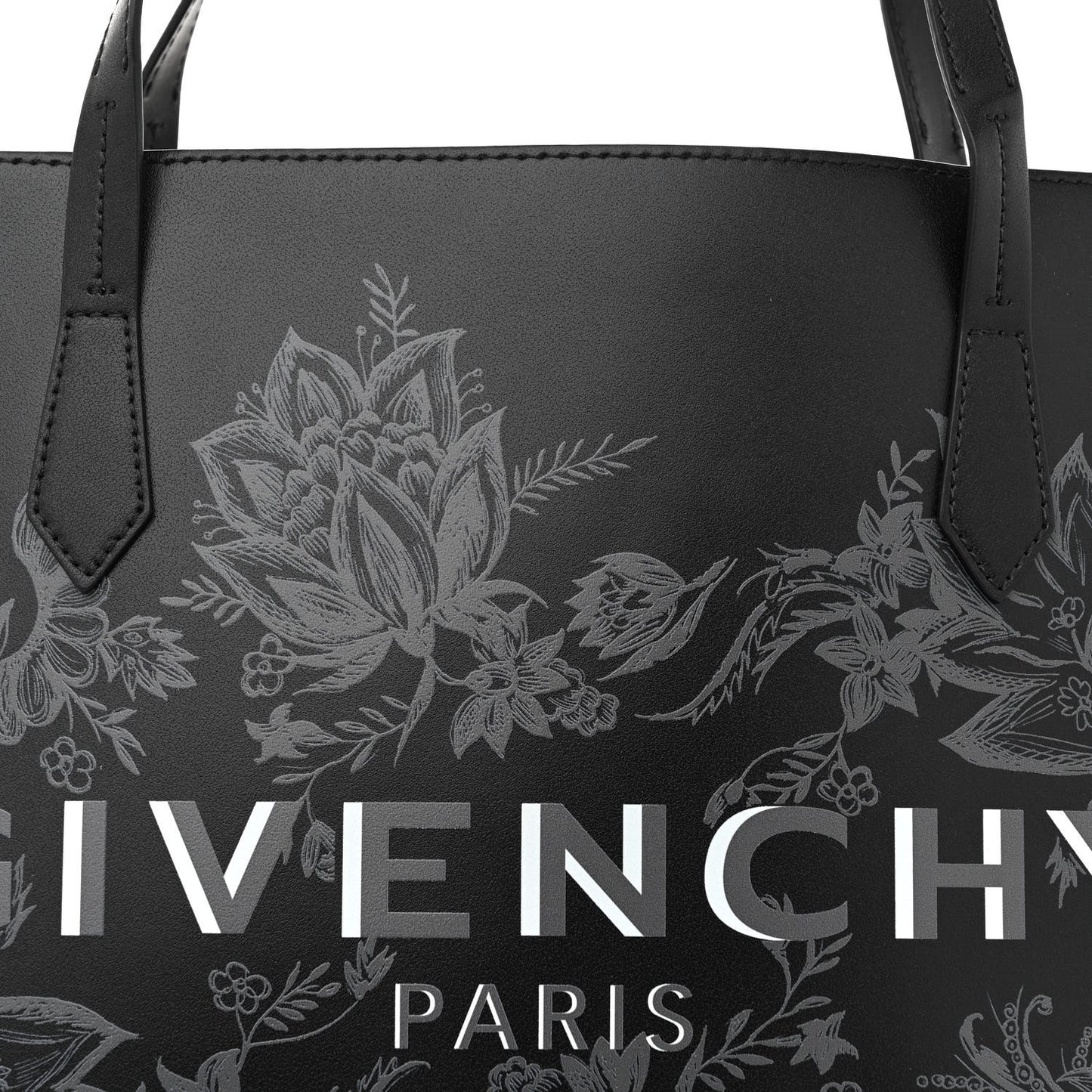 Smooth Calfskin Floral Print Logo Wing Shopper Tote Black White