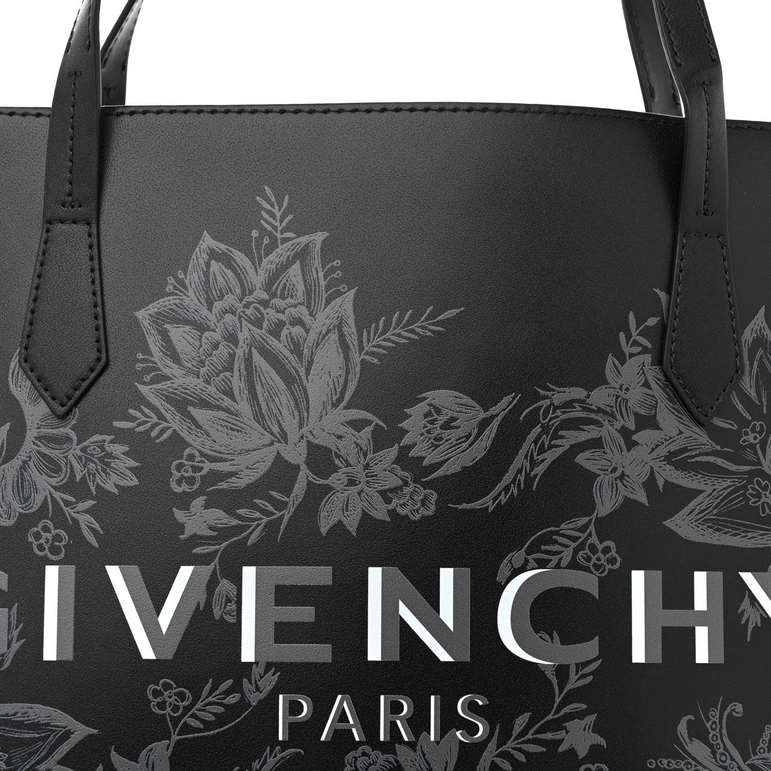 Givenchy Smooth Calfskin Floral Print Logo Wing Shopper Tote Black White 10 of 13