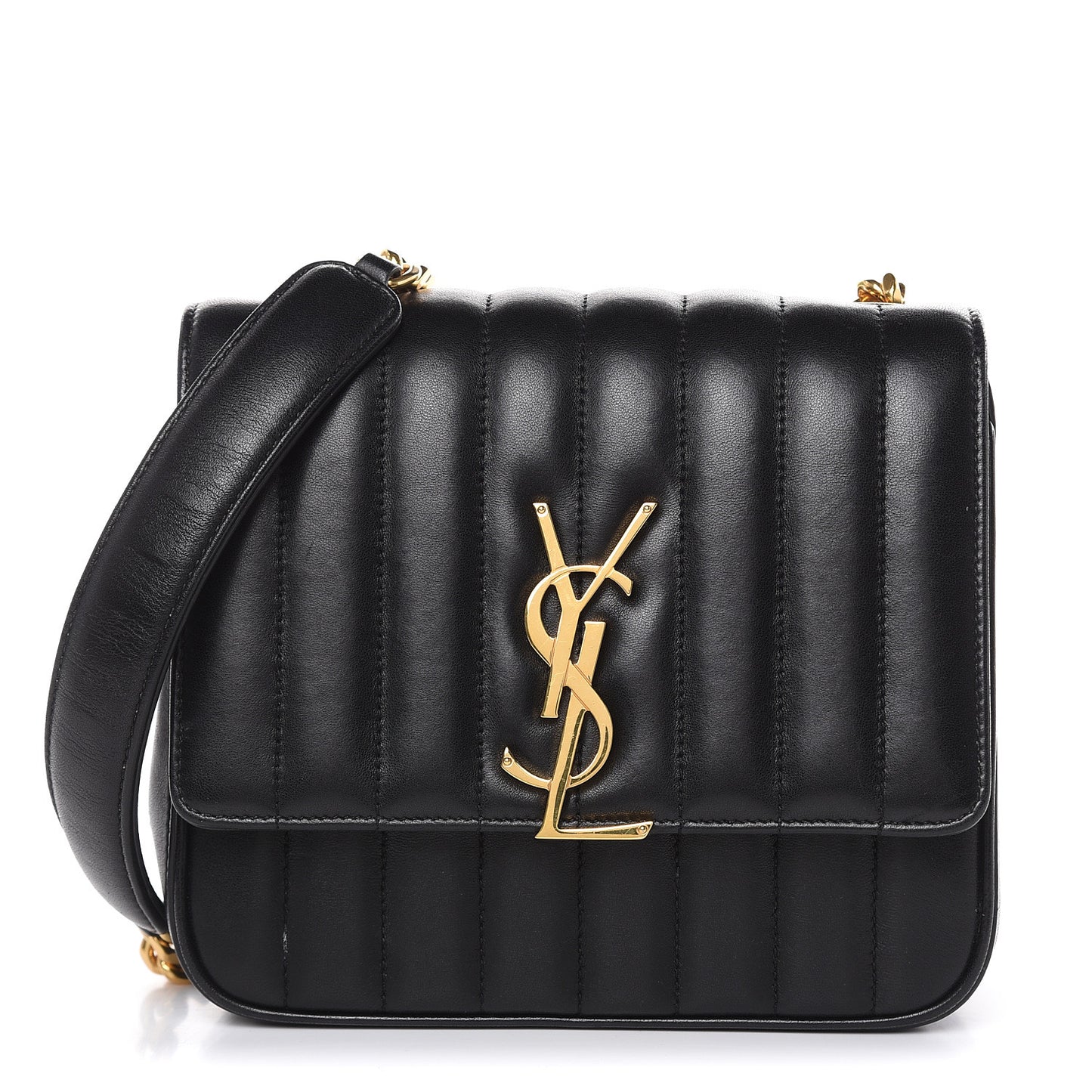 Lambskin Matelasse Monogram Medium Vicky Chain Bag Black
