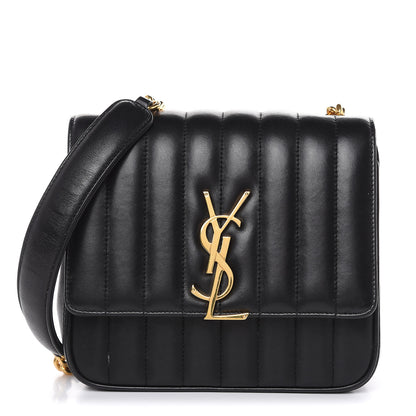 Saint Laurent Lambskin Matelasse Monogram Medium Vicky Chain Bag Black 1 of 14