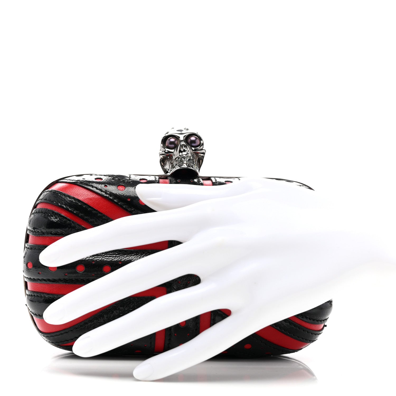 Alexander McQueen Patent Calfskin Britannia Skull Box Clutch Red Black 2 of 6