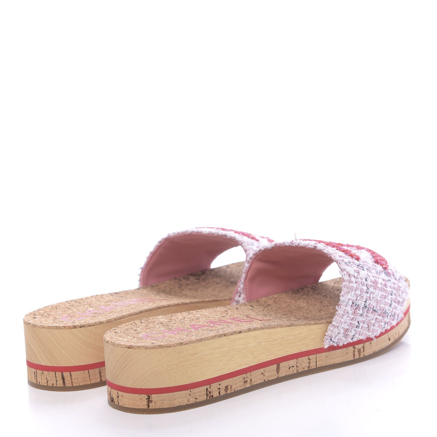 Chanel Tweed Cork Mule Sandal 40 Pink Red 4 of 9