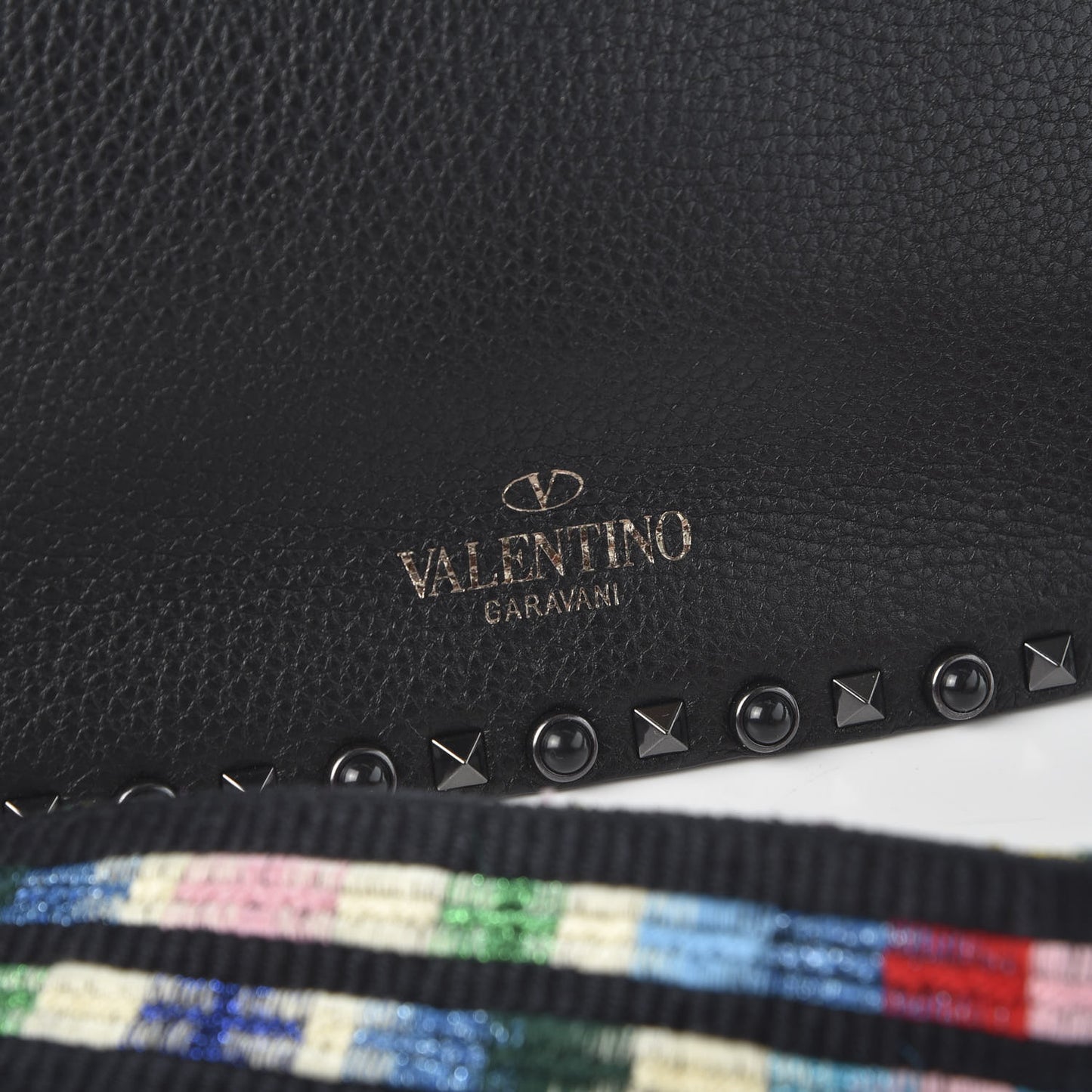 Calfskin Beaded Medium Guitar Strap Rockstud Rolling Flap Saddle Bag Black