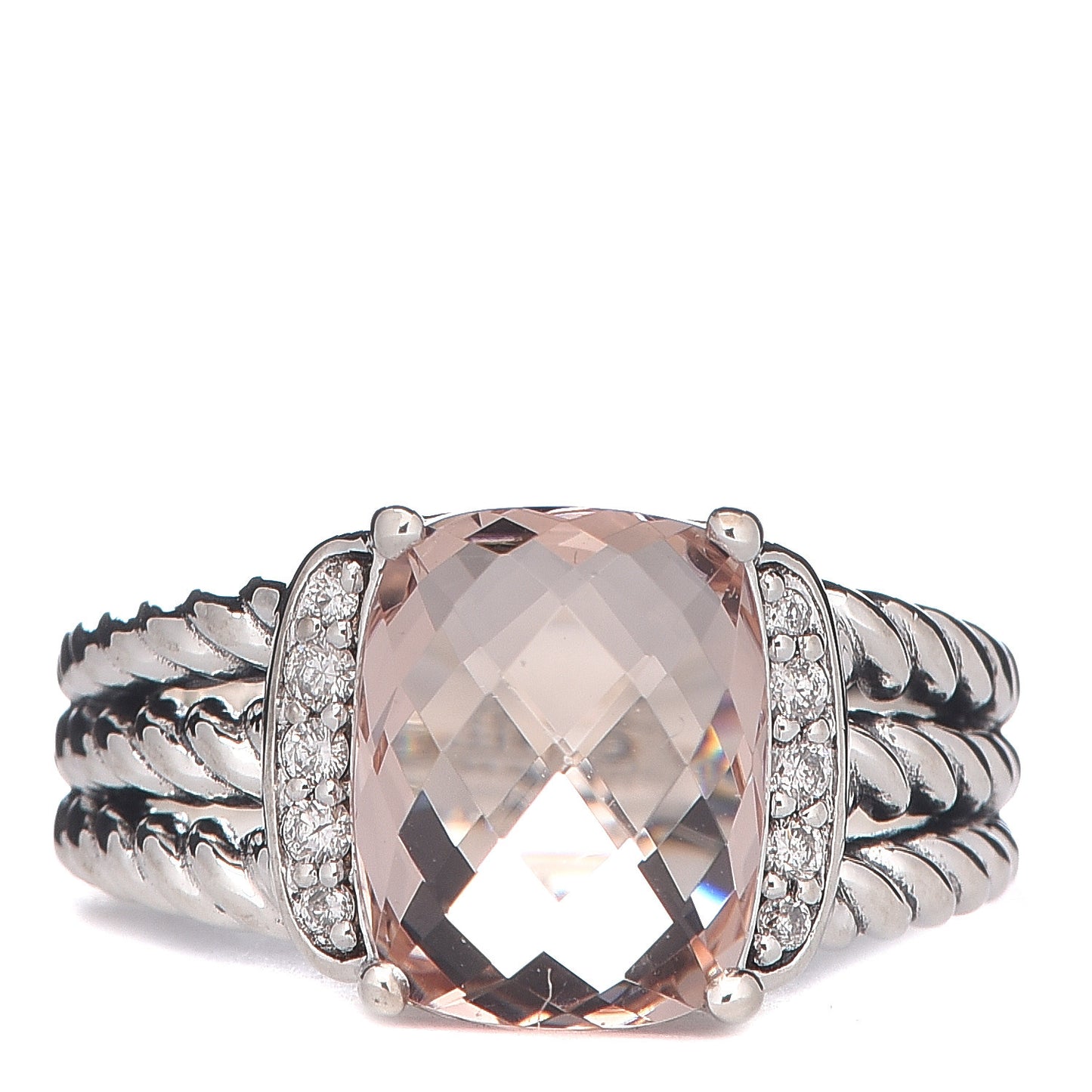 Sterling Silver Diamond Morganite 10mm Petite Wheaton Ring 49 5