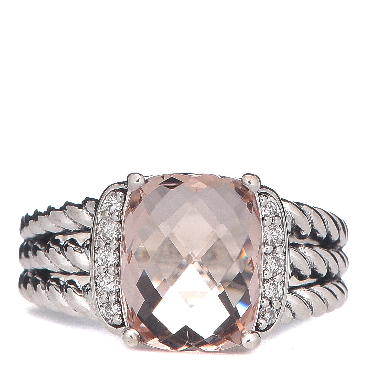 David Yurman Sterling Silver Diamond Morganite 10mm Petite Wheaton Ring 49 5 1 of 5