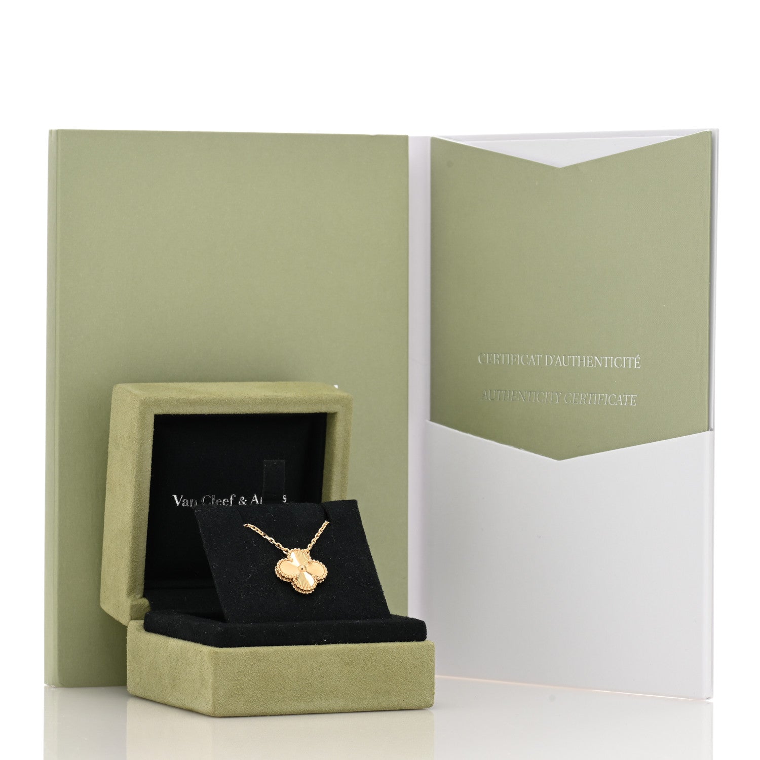 Van Cleef & Arpels 18K Yellow Gold Guilloche Vintage Alhambra Pendant Necklace 4 of 4