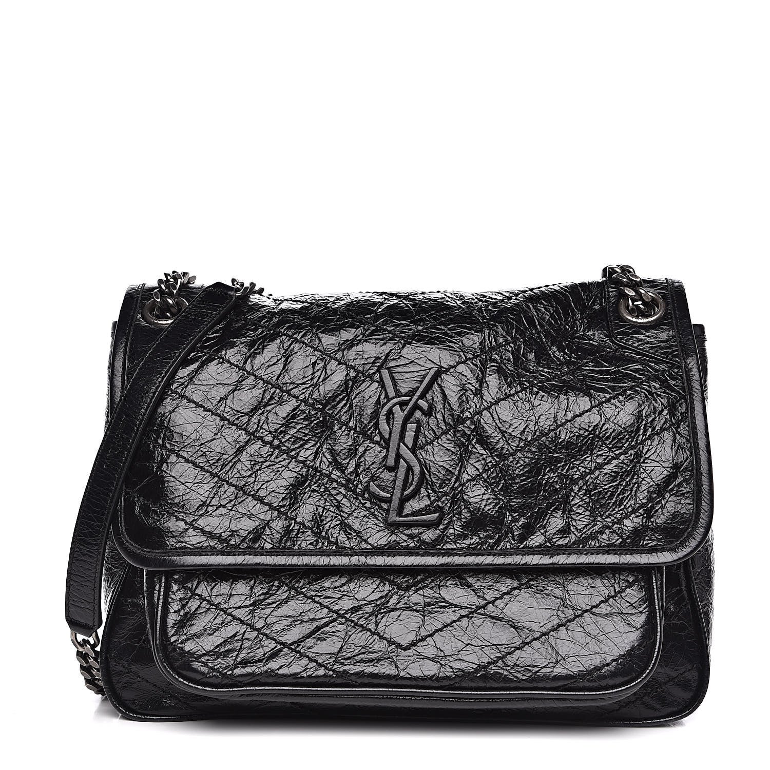 Saint Laurent Crinkled Calfskin Matelasse Monogram Medium Niki Chain Satchel Black 1 of 11