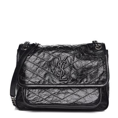 Saint Laurent Crinkled Calfskin Matelasse Monogram Medium Niki Chain Satchel Black 1 of 11