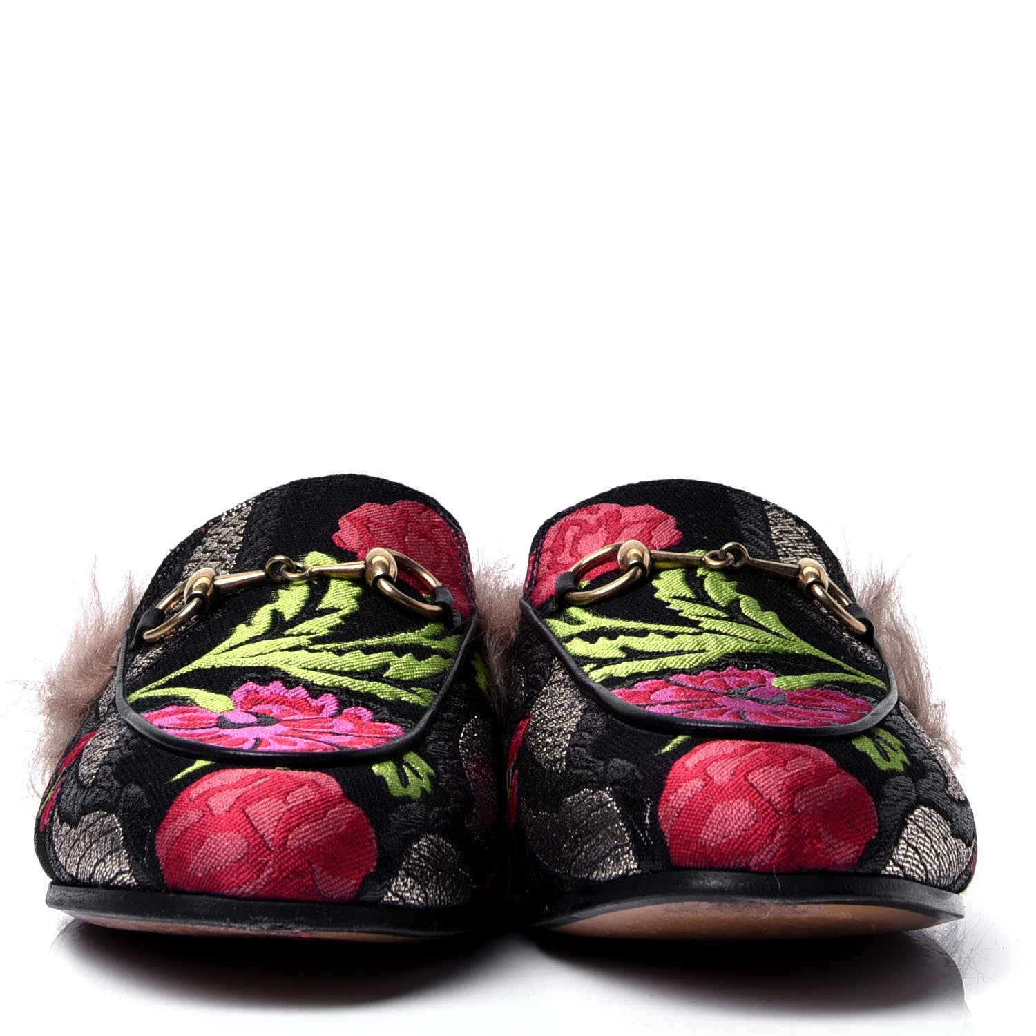 Gucci Brocade Fur Floral Womens Princetown Slippers 37 Black Anthracite 2 of 6