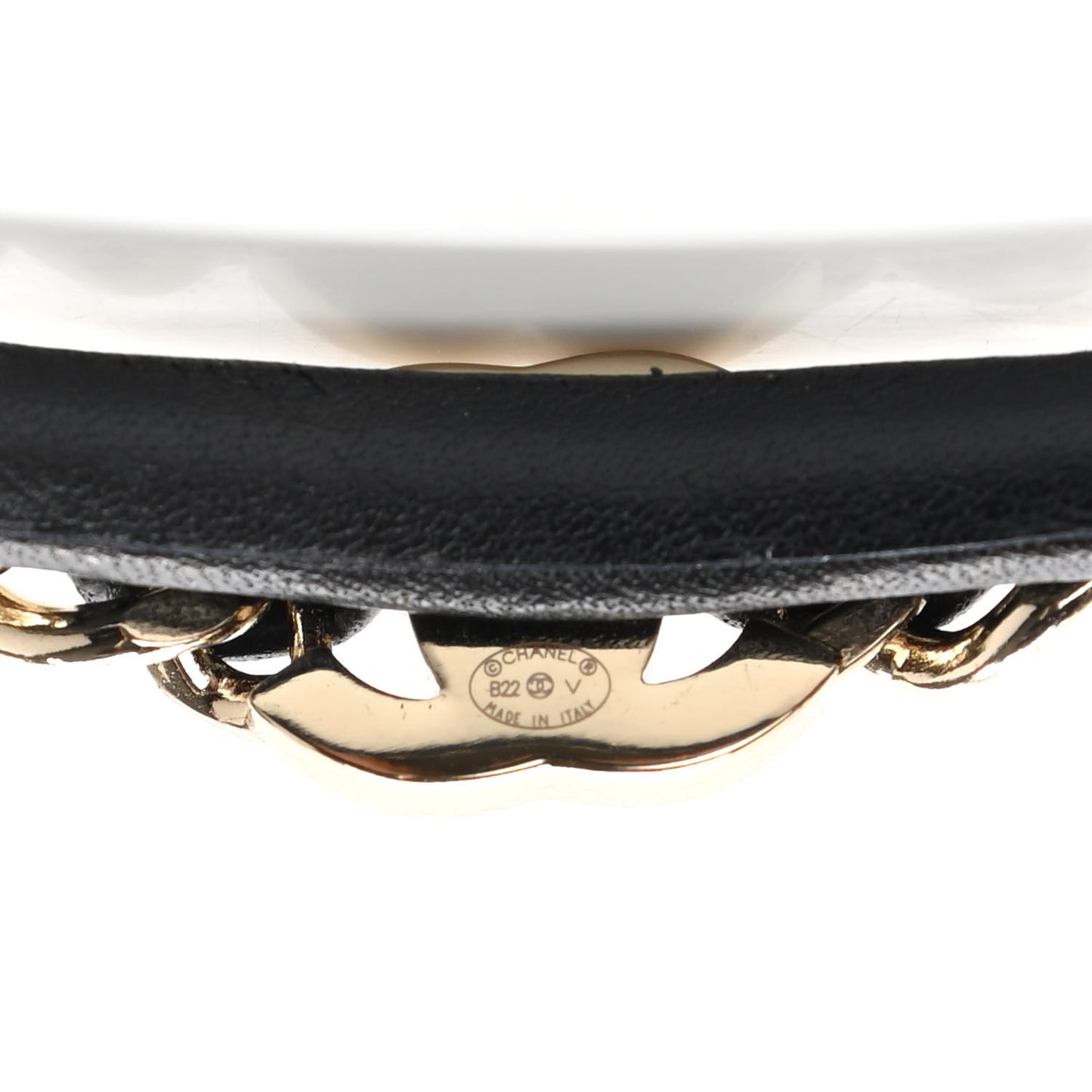 Metal Lambskin CC Turnlock Chain Headband Gold Black