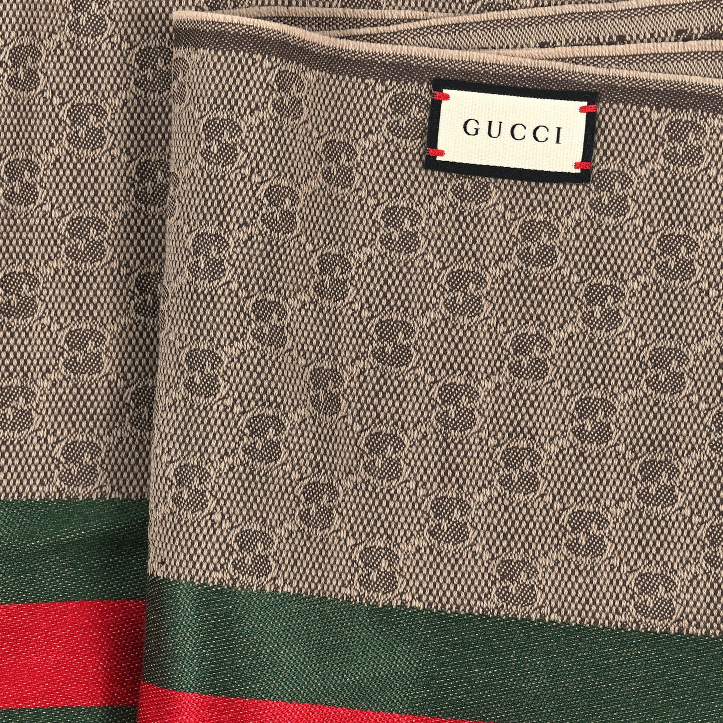 Wool Silk GG Monogram Web Verbier Fringe Scarf Light Brown Dark Green