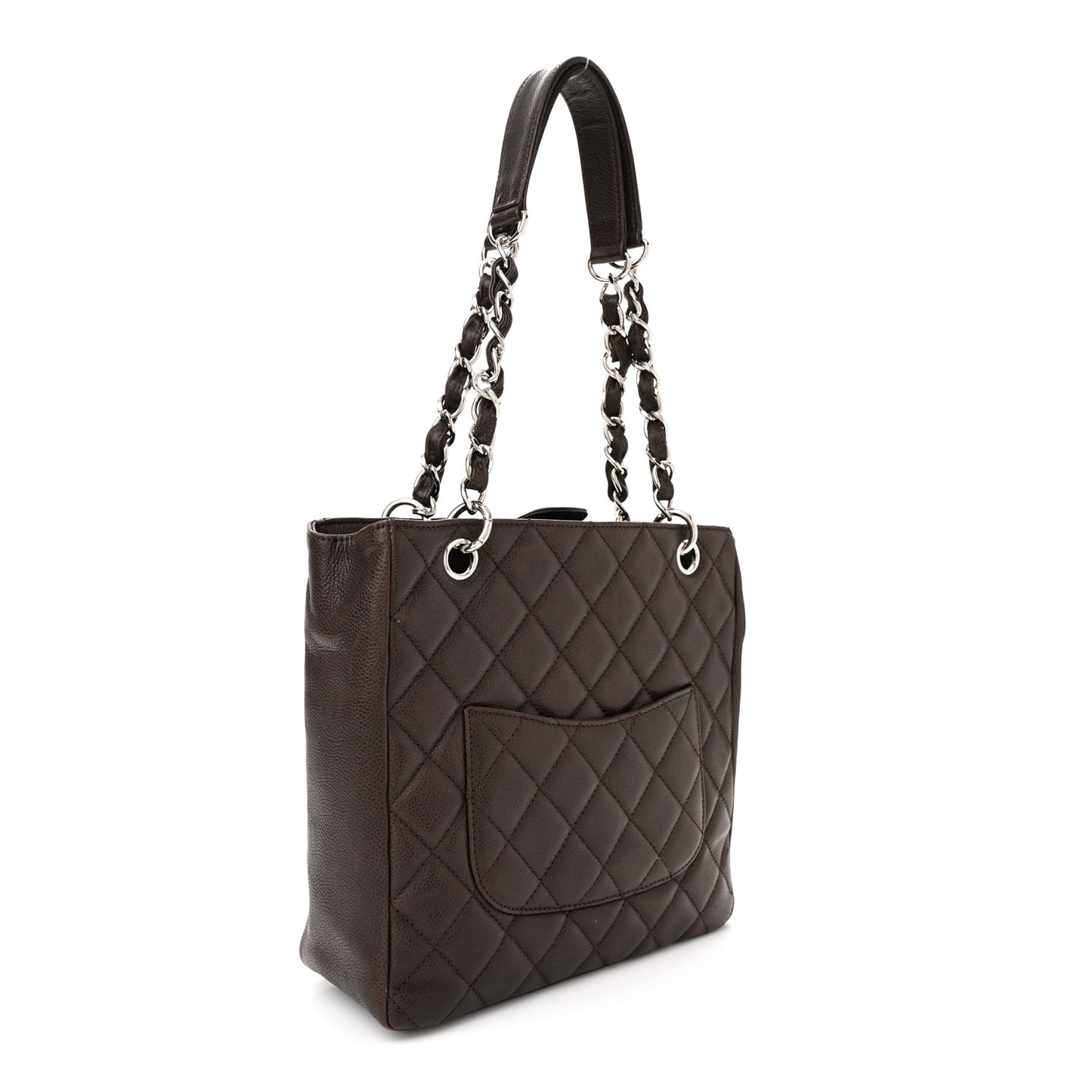 Caviar Quilted Petit Shopping Tote PST Dark Brown Brown