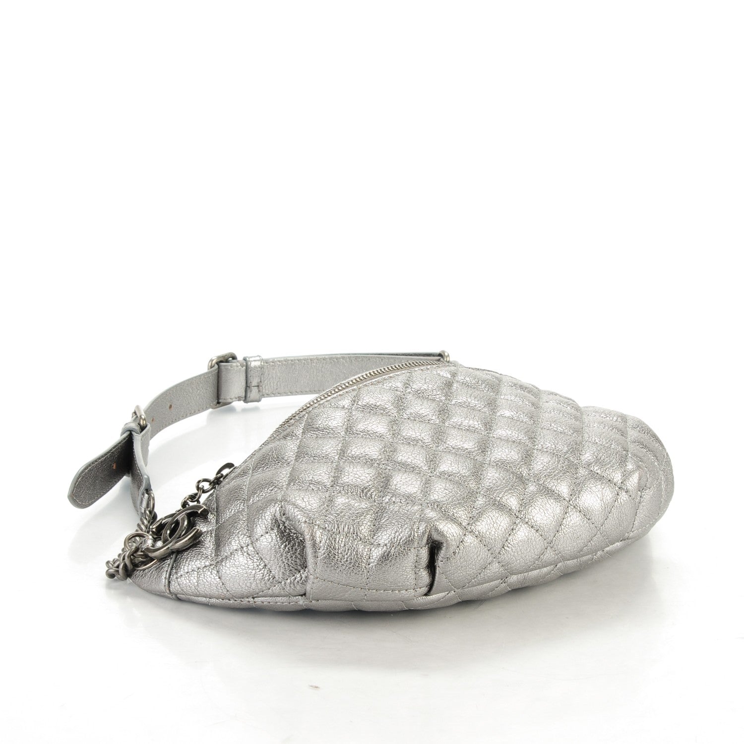 Chanel Metallic Goatskin Quilted Banane Waist Bag Fanny Pack Silver 4 of 9