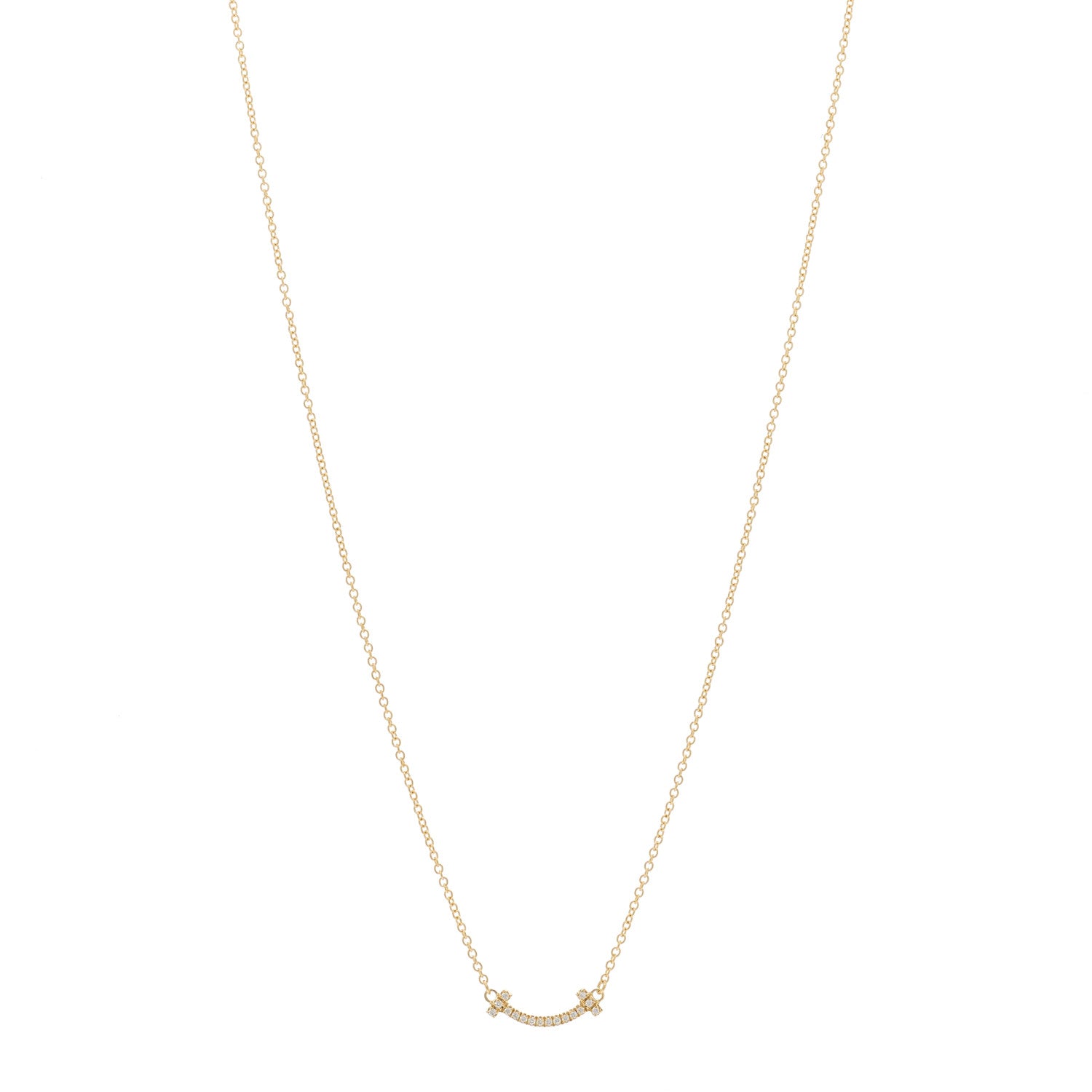 Tiffany 18K Yellow Gold Diamond Mini T Smile Pendant Necklace 1 of 5