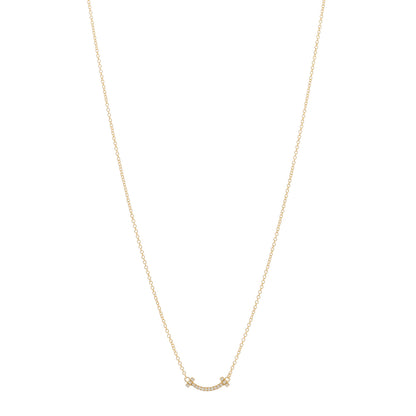 Tiffany 18K Yellow Gold Diamond Mini T Smile Pendant Necklace 1 of 5