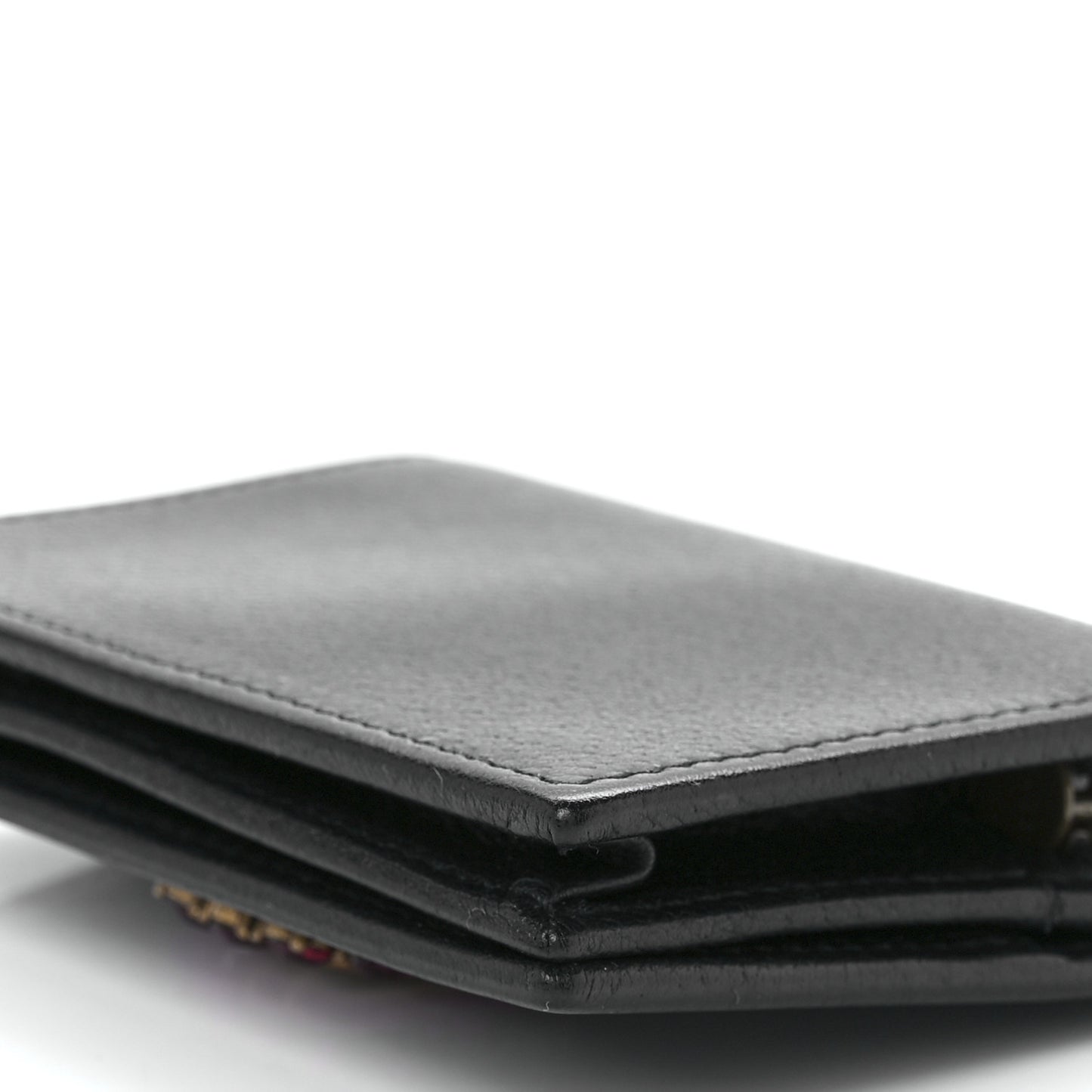Calfskin Crystal Double G Card Case Black