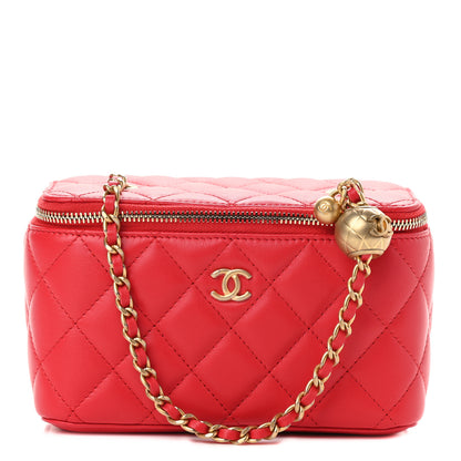 Chanel Lambskin Quilted Pearl Crush Small Vanity Case With Chain Red 1 of 9