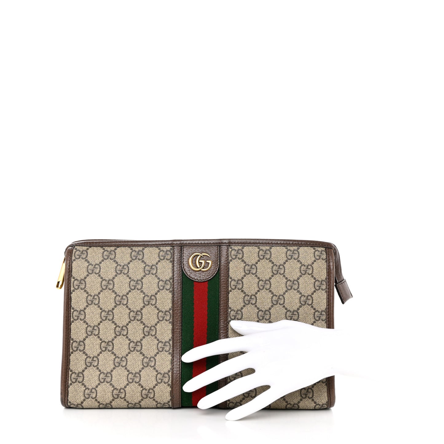 GG Supreme Monogram Web Toiletry Case Brown