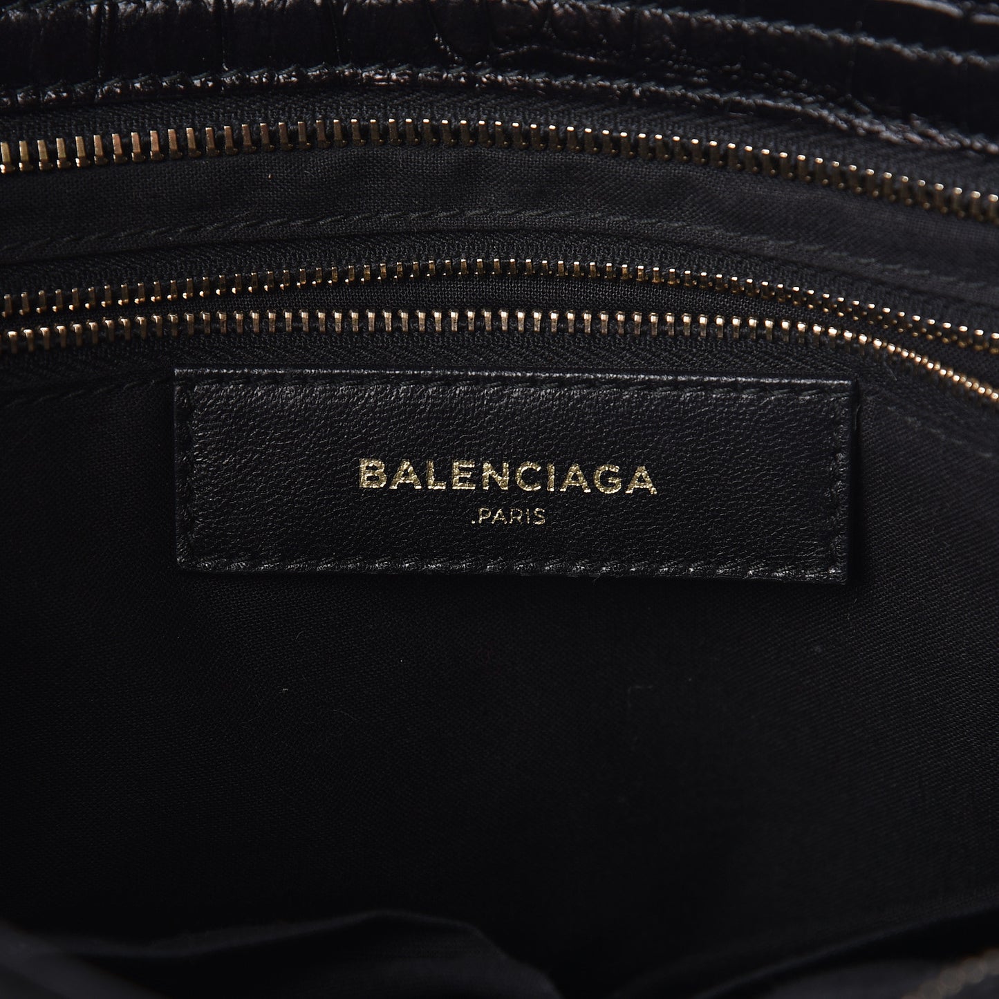 Calfskin Crocodile Embossed Giant 12 Gold Hardware City Black