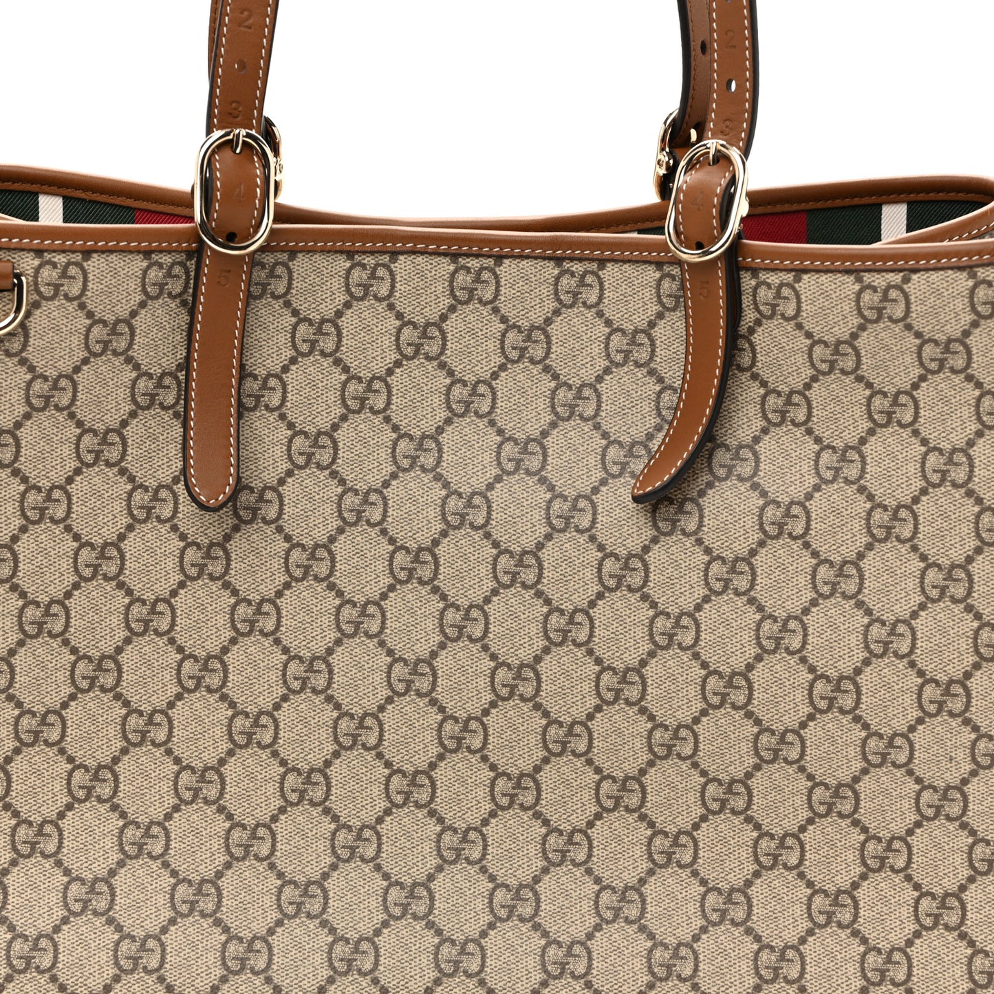 GG Supreme Monogram Emblem Large Tote Bag Beige Dark Brown