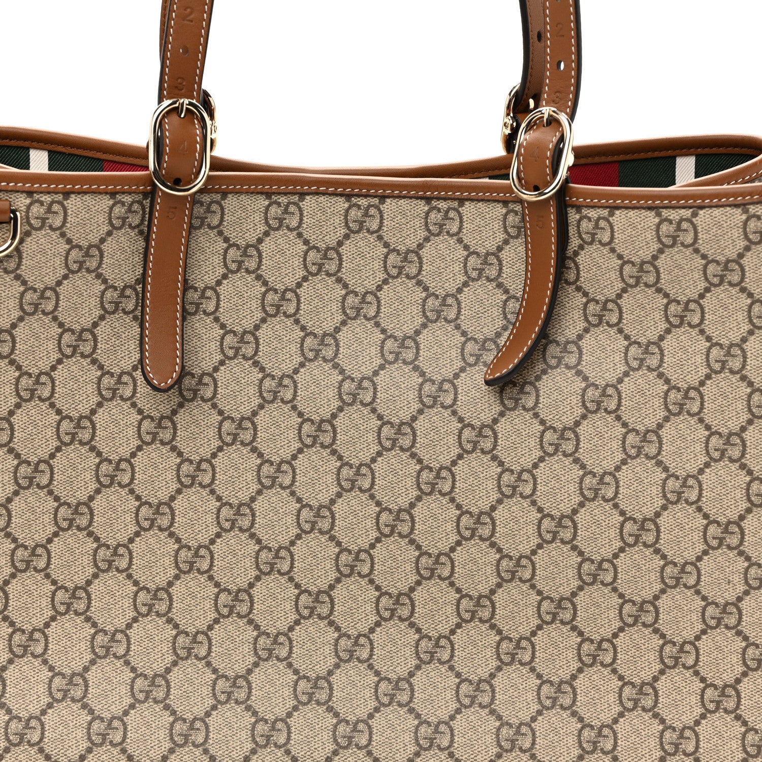 Gucci GG Supreme Monogram Emblem Large Tote Bag Beige Dark Brown 7 of 9
