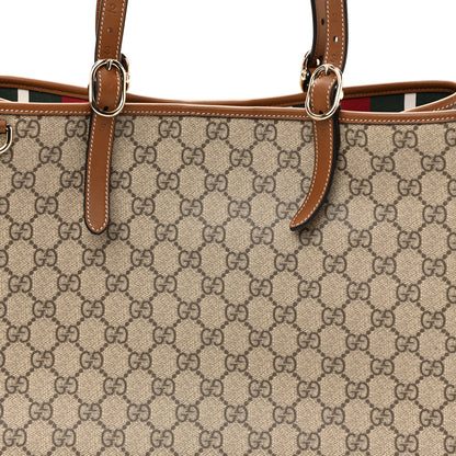Gucci GG Supreme Monogram Emblem Large Tote Bag Beige Dark Brown 7 of 9