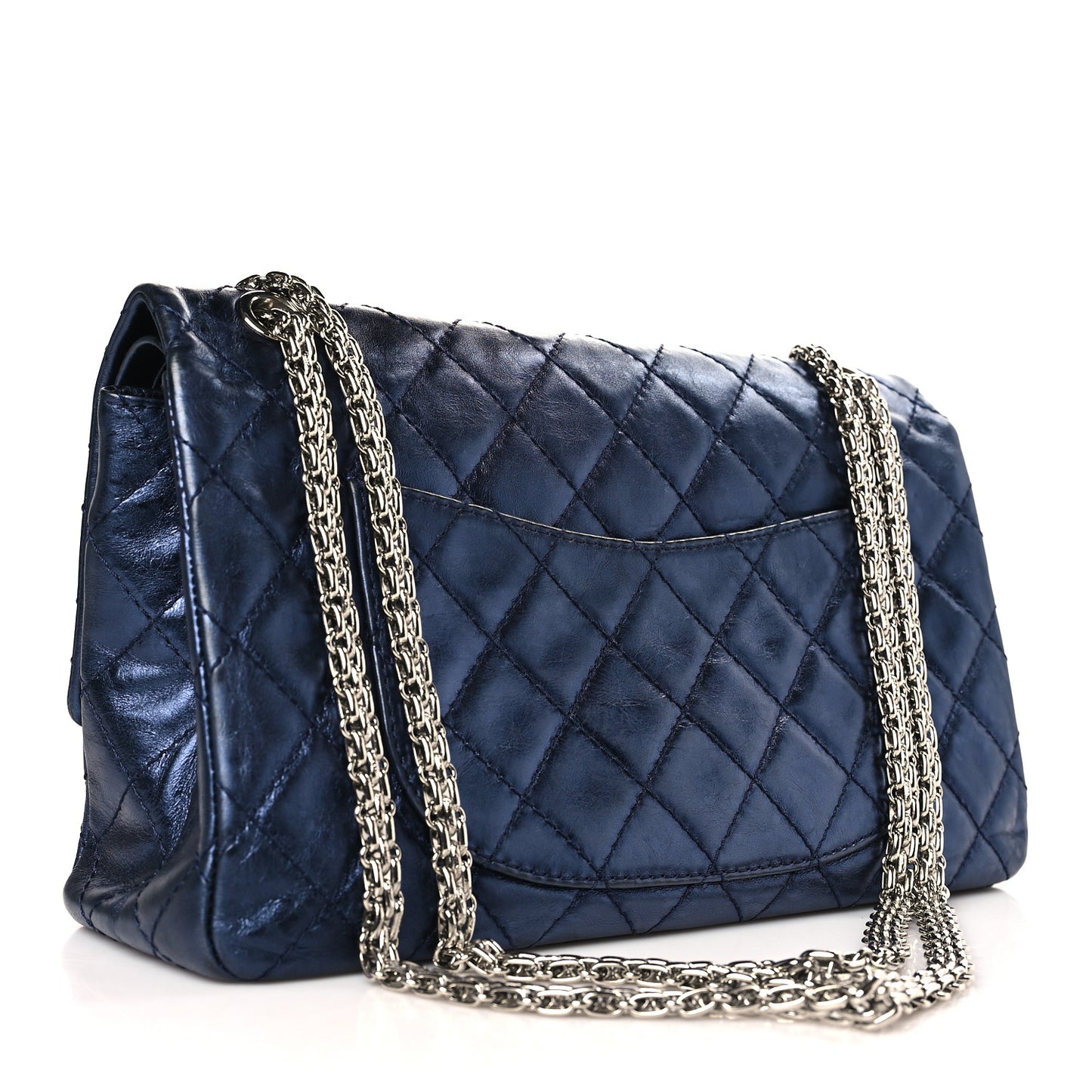 Metallic Aged Calfskin Quilted 2.55 Reissue 226 Flap Dark Navy Blue