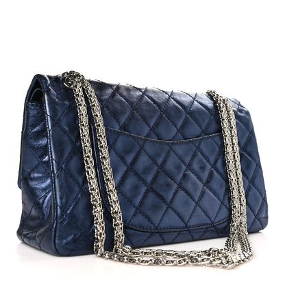 Chanel Metallic Aged Calfskin Quilted 2.55 Reissue 226 Flap Dark Navy Blue 3 of 9