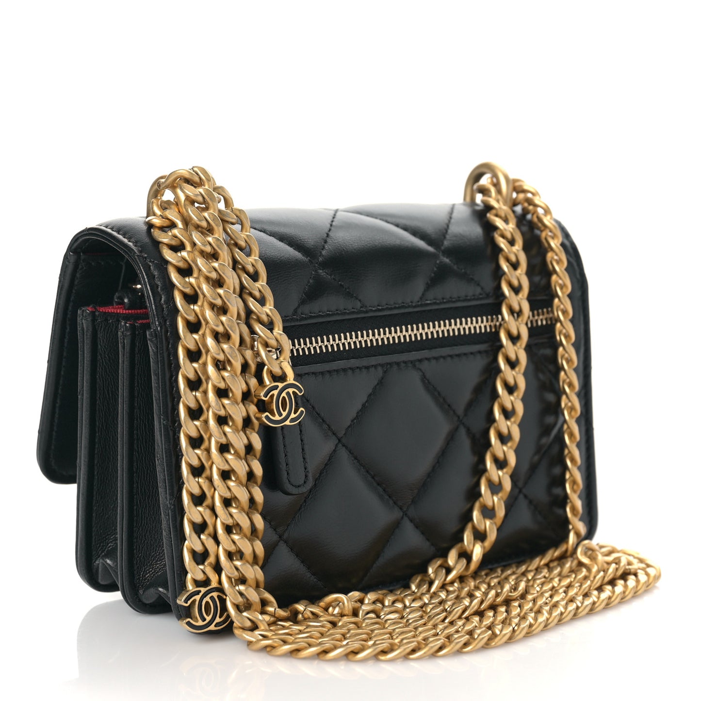 Lambskin Enamel Quilted Pending CC Clutch With Chain Black