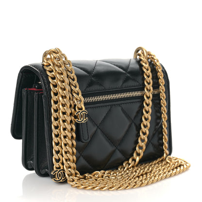 Chanel Lambskin Enamel Quilted Pending CC Clutch With Chain Black 4 of 9